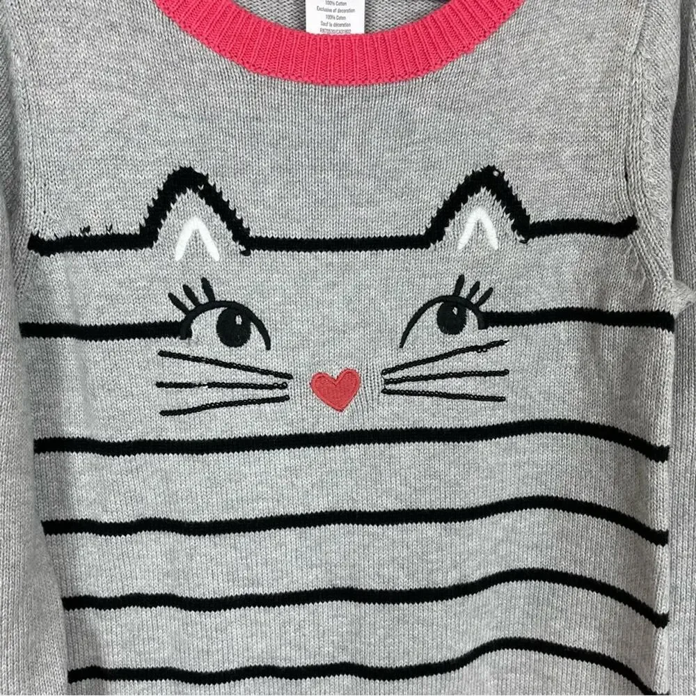 Gymboree Gray Coral Cat Embroidered Sweater Dress NWT 8